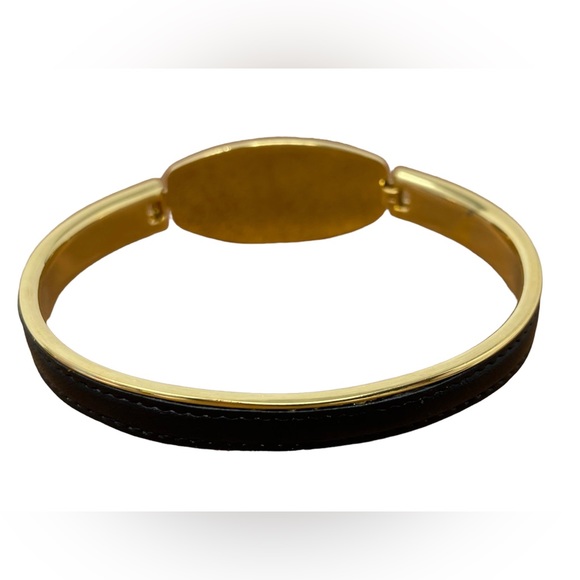 🛍️SALE🛍️ Anframa® Damascene Gold & Leather Geometric Design Skinny Bangle - Picture 3 of 10